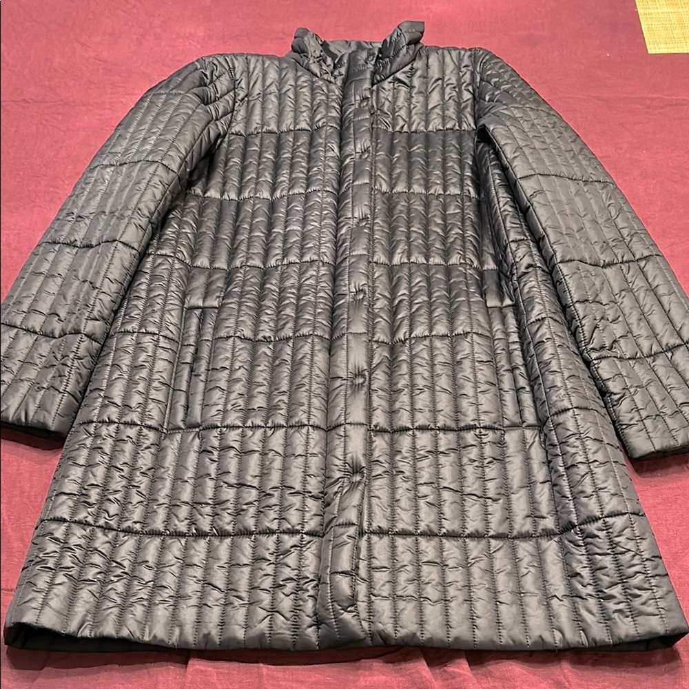 Eileen Fisher M Elegant Black Car Coat Outerwear puffer thigh length commuter
